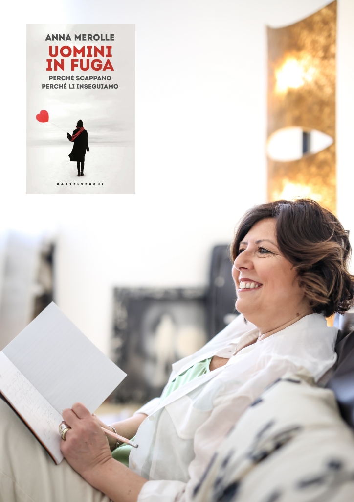 La Dottoressa Anna Merolle e la copertina del nuovo libro Uomini in Fuga
